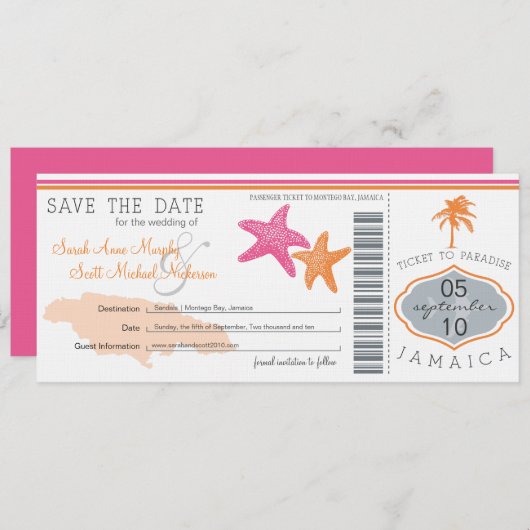 ジャマイカへの搭乗券の保存 セーブザデート (正面/裏面)