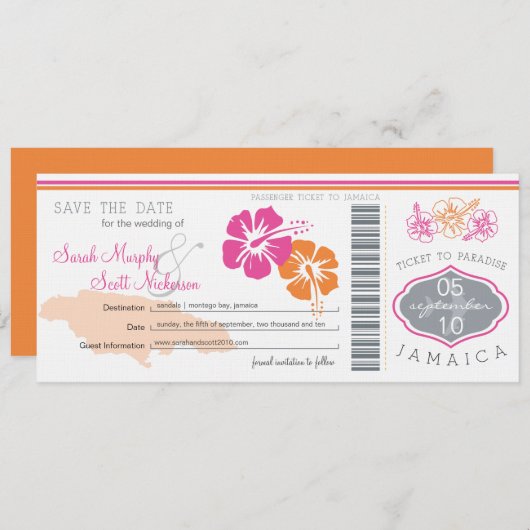 ジャマイカへの搭乗券の保存 セーブザデート (正面/裏面)