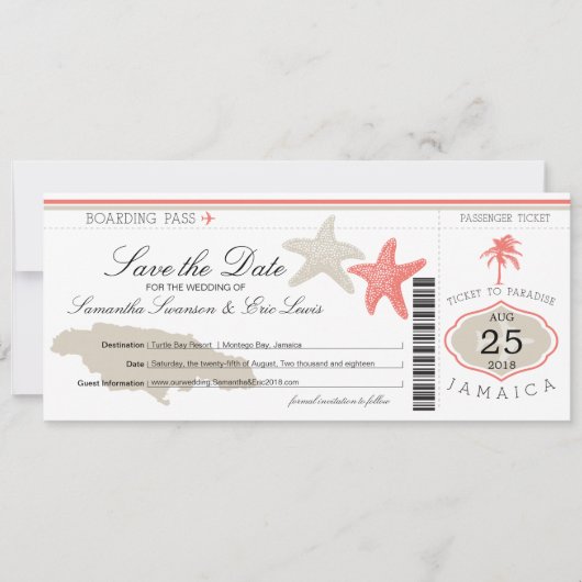 ジャマイカへの搭乗券の保存 セーブザデート (正面)