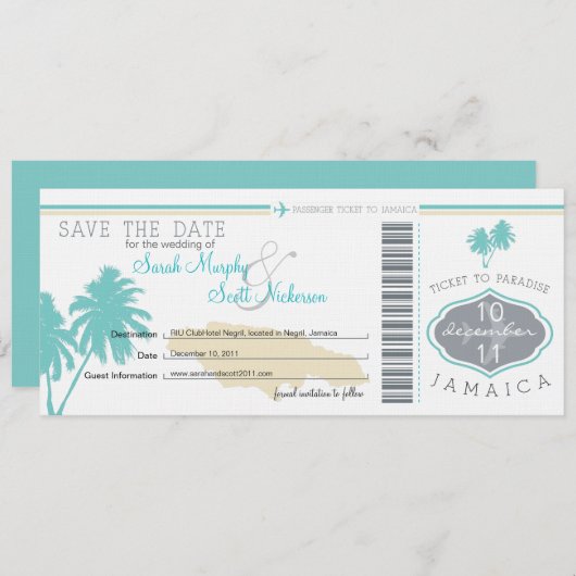 ジャマイカへの搭乗券の保存 セーブザデート (正面/裏面)