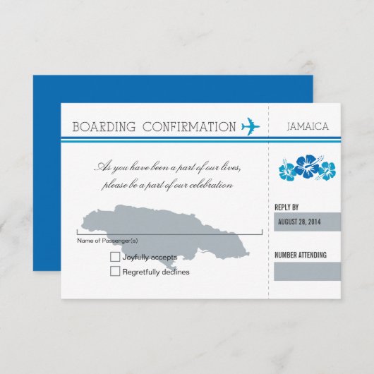 ジャマイカへの搭乗券の出欠確認カード 出欠カード (正面/裏面)