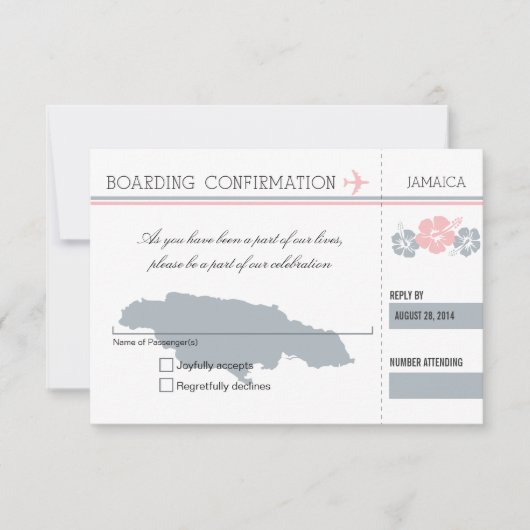 ジャマイカへの搭乗券 RSVP 出欠カード (正面)