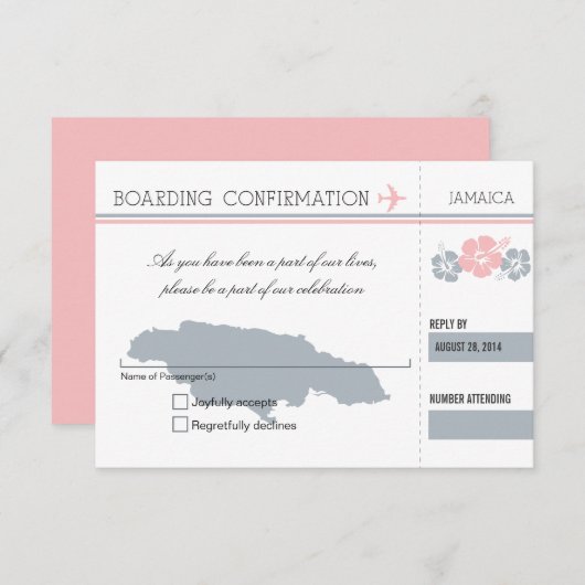 ジャマイカへの搭乗券 RSVP 出欠カード (正面/裏面)