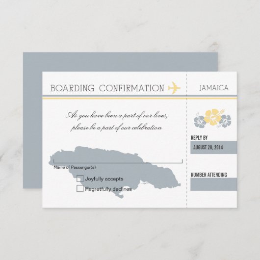 ジャマイカへの搭乗券 RSVP (正面/裏面)