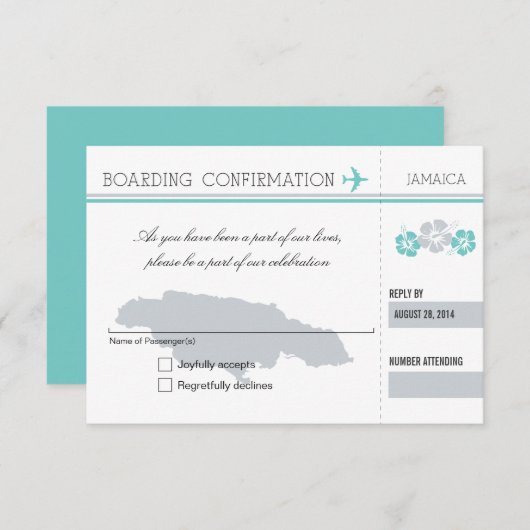 ジャマイカへのRSVPの搭乗券 出欠カード (正面/裏面)