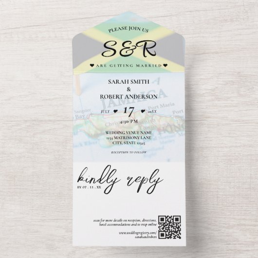 ジャマイカアイランドジャマイカ国旗の目的地の結婚式 オールインワン招待状 (内側)