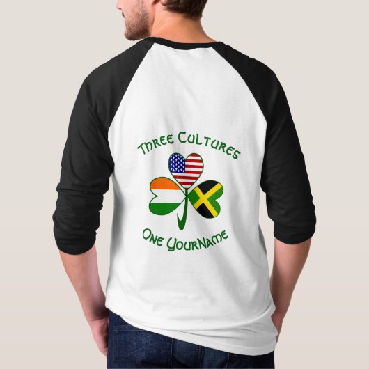 ジャマイカアイリッシュアメリカンシャムロックパーソナライズされた国旗 Tシャツ (裏面)