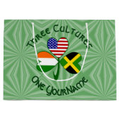 ジャマイカアイリッシュアメリカンフラッグスシャムロックあなたの名前 ラージペーパーバッグ (正面)