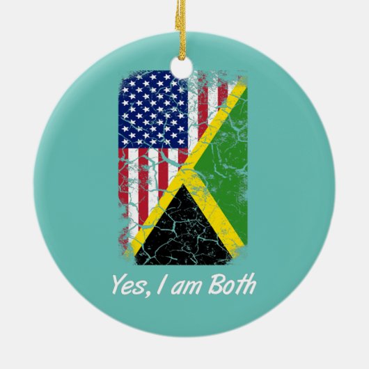 ジャマイカアメリカ国旗のYes私は両方のジャマイカルーツ セラミックオーナメント (裏面)
