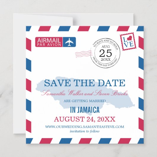 ジャマイカエアメール日付磁気招待状を保存 マグネット招待状 (正面)