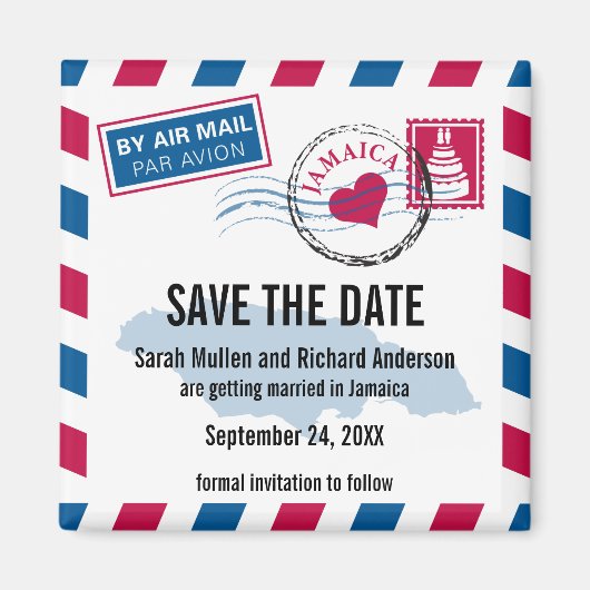 ジャマイカエアメール結婚式の日付を保存 マグネット (正面)