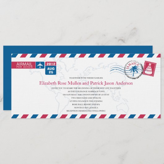 ジャマイカエアメール結婚式招待状 招待状 (正面/裏面)
