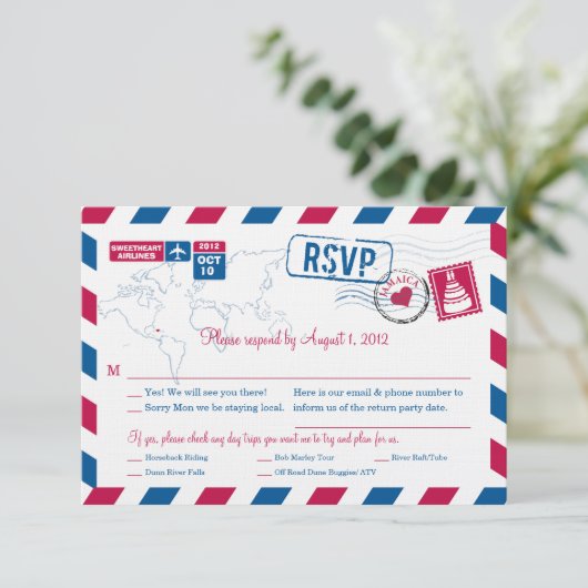 ジャマイカエアメール結婚式RSVP 出欠カード (スタンド正面)