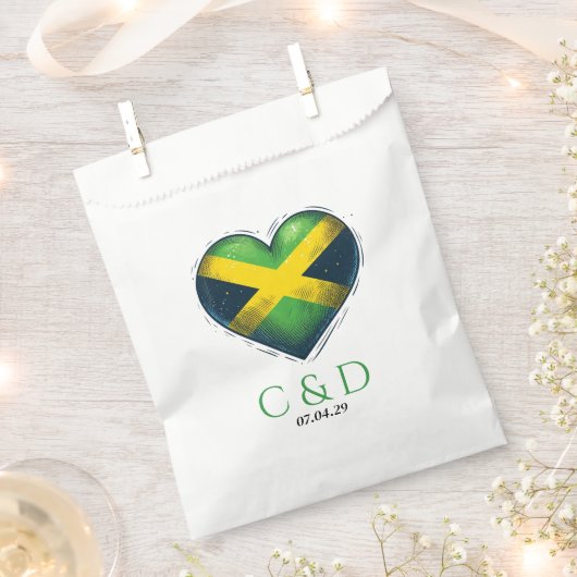 ジャマイカカップル結婚ハート フェイバーバッグ (クリップ留めされた状態)
