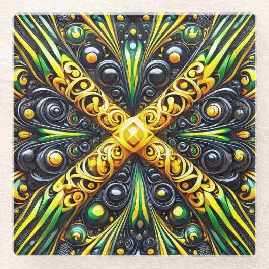 ジャマイカカラーのガラスコアスター ガラスコースター (正面)