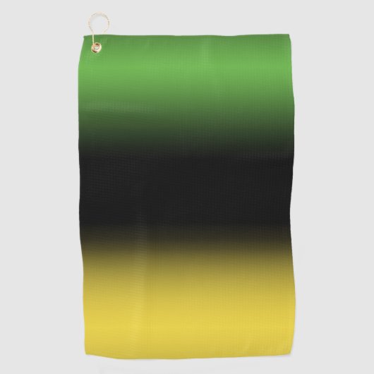 ジャマイカカラーグラデーショングラデーショングリーン金ゴールドとブラック ゴルフタオル (正面)