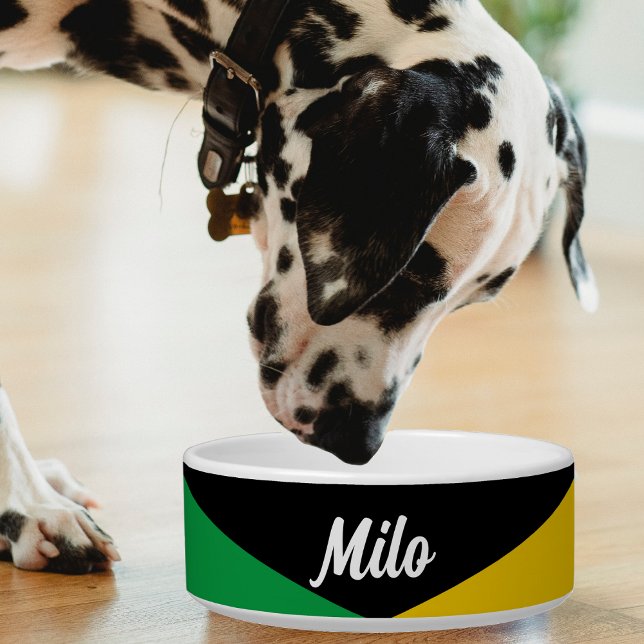 ジャマイカカラーズグリーンブラック&ジャマイカ金ゴールド ボウル (Jamaica Jamaican flag colors pet bowl)