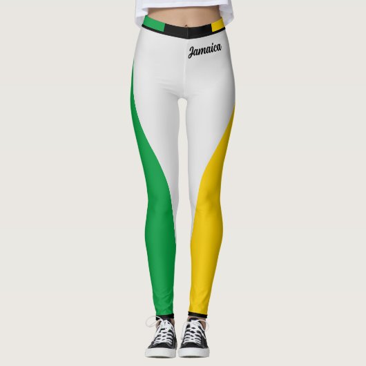 ジャマイカカラーズグリーンブラック&金ゴールドジャマイカスポーツ レギンス (正面)