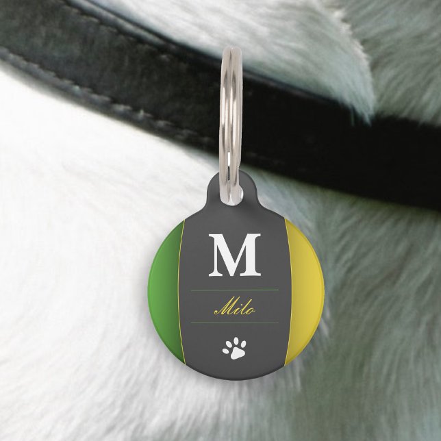 ジャマイカカラーズグリーン金ゴールド名カリブのモノグラム ペット　ネームタグ (Jamaica Colors Green Gold Caribbean Name Monogram Pet ID Tag)