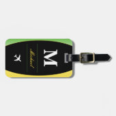 ジャマイカカラーズグリーン金ゴールド名カリブのモノグラム ラゲッジタグ (正面横)