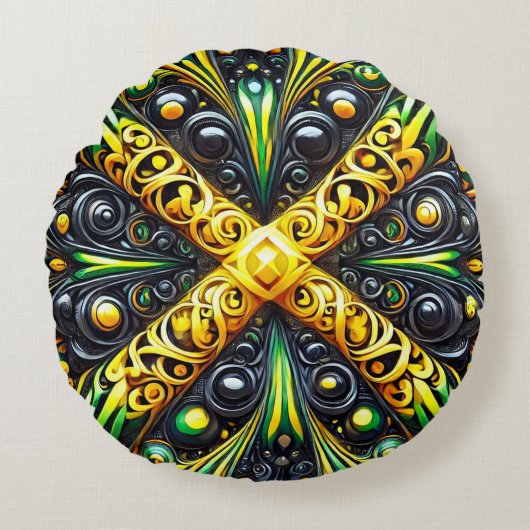 ジャマイカカラー付きラウンド装飾用クッション ラウンドクッション (正面)