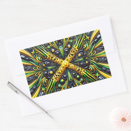 ジャマイカカラー付き長方形シール 長方形シール (封筒)