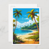 ジャマイカカリブのアートトラベルヴィンテージイラストレーション ポストカード (正面/裏面)