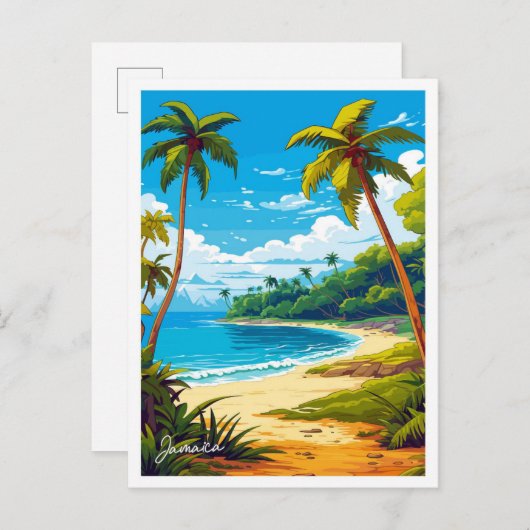 ジャマイカカリブのアートトラベルヴィンテージイラストレーション ポストカード (正面/裏面)