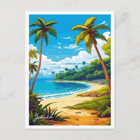 ジャマイカカリブのアートトラベルヴィンテージイラストレーション ポストカード (正面)