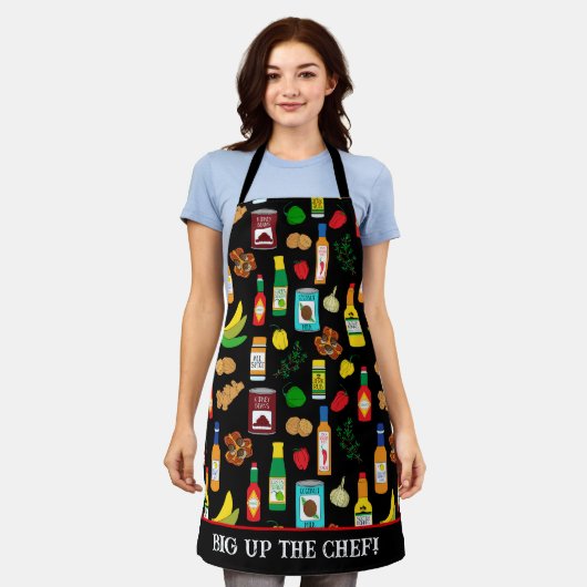 ジャマイカカリブのフードシェフパターン(の模様が)ある エプロン (着用した状態)