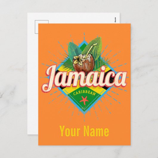 ジャマイカカリブのレトロ国旗の休暇ヴィンテージ シーズンポストカード (正面/裏面)