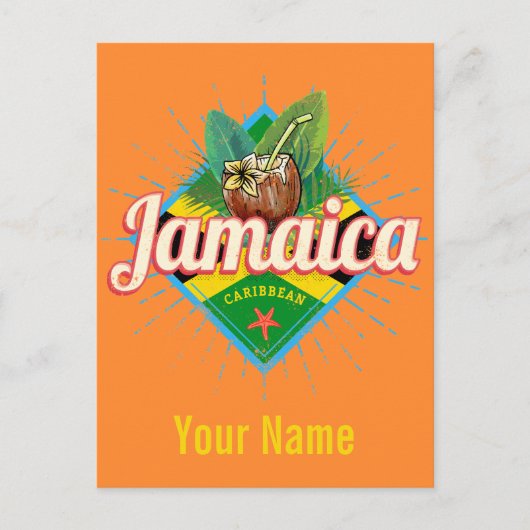 ジャマイカカリブのレトロ国旗の休暇ヴィンテージ シーズンポストカード (正面)