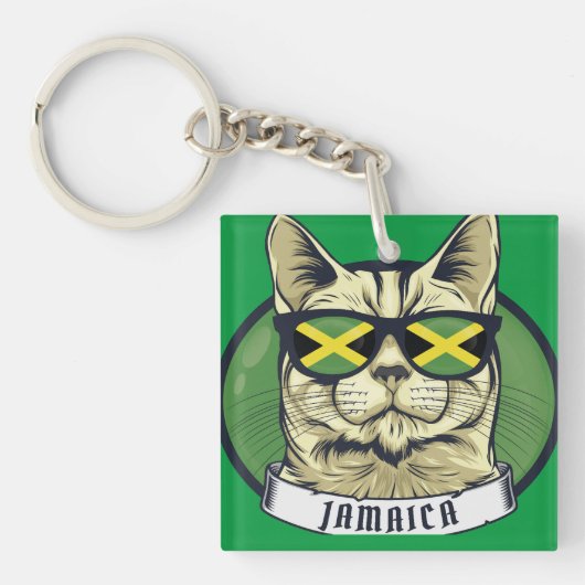 ジャマイカクールサングラスの猫 キーホルダー (正面)