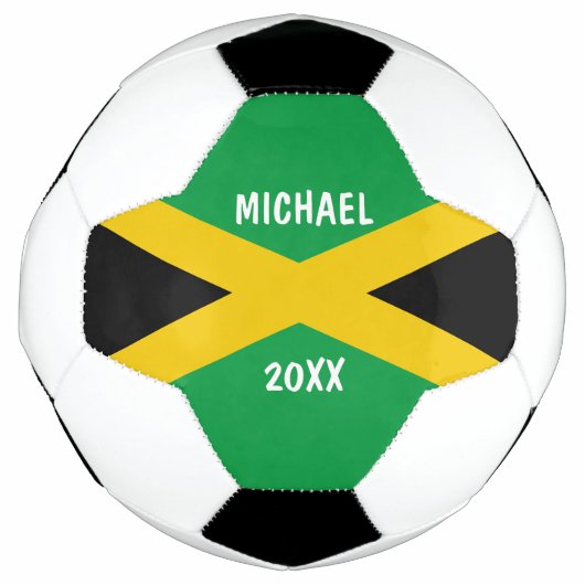 ジャマイカグリーンブラック&金ゴールドジャマイカ国旗 サッカーボール (正面)