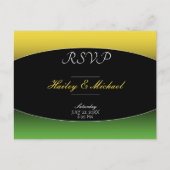 ジャマイカグリーン金ゴールドエレガカリブのントウェディングRSVP ポストカード (正面)