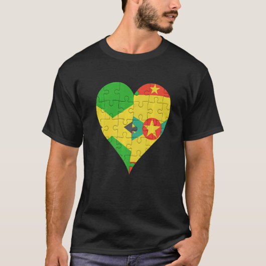 ジャマイカグレナダン国旗のハート Tシャツ (正面)