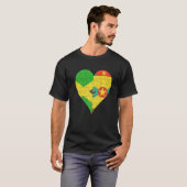 ジャマイカグレナダン国旗のハート Tシャツ (正面フル)