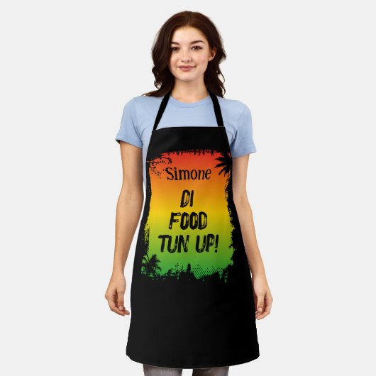 ジャマイカシェフフード引用文ラスタ エプロン (着用した状態)