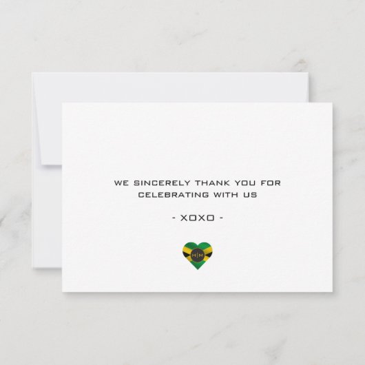 ジャマイカジャマイカカリブの国旗の結婚写真 サンキューカード (裏面)