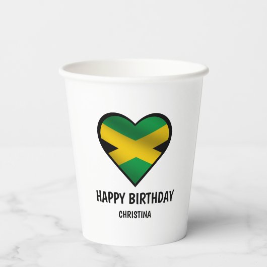 ジャマイカジャマイカフラッグハートハッピーバースデー 紙コップ (裏面)
