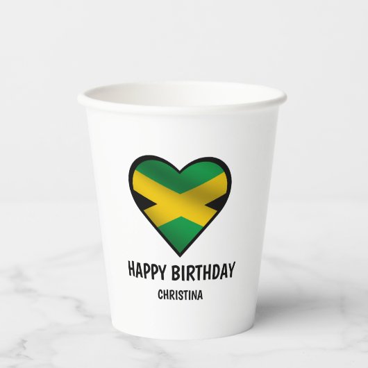 ジャマイカジャマイカフラッグハートハッピーバースデー 紙コップ (正面)