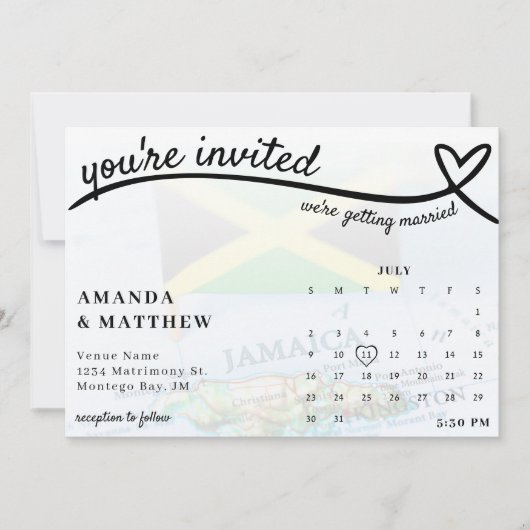 ジャマイカジャマイカ国旗のハートカレン結婚ダー 招待状 (正面)