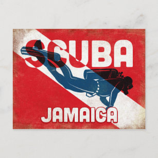 ジャマイカスクーバダイバーブルーレトロ ポストカード