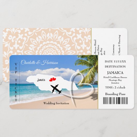 ジャマイカデスティネーションウェディングチケットパス 招待状 (正面/裏面)