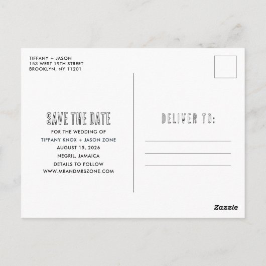 ジャマイカデスティネーションビーチ結婚式日付の保存 ポストカード (裏面)