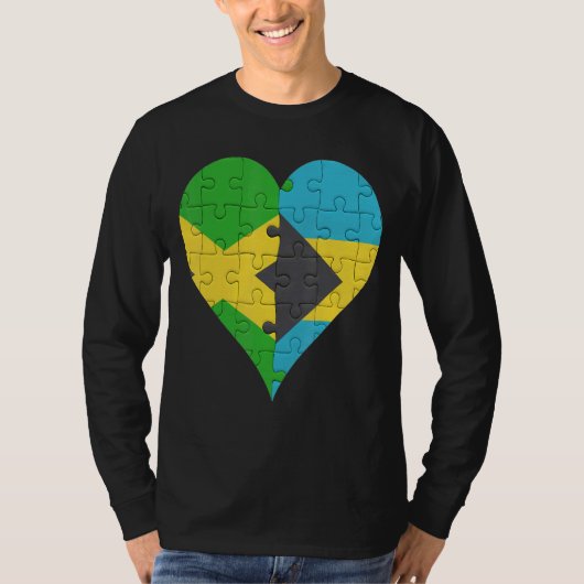 ジャマイカバハマ国旗のハート Tシャツ (正面)
