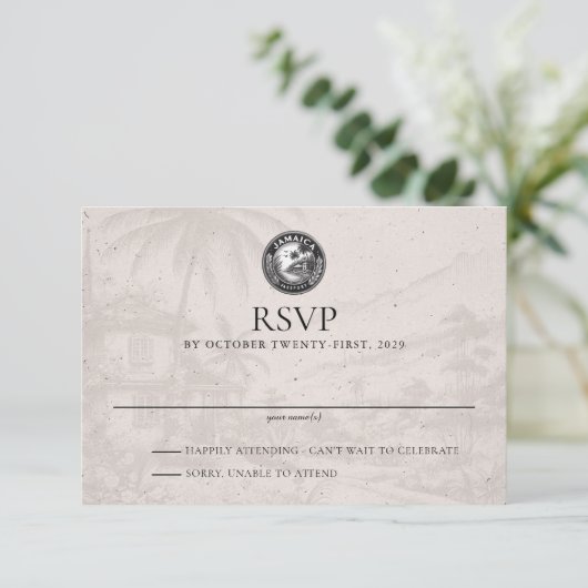 ジャマイカパスポート結婚式RSVPカード 出欠カード (スタンド正面)