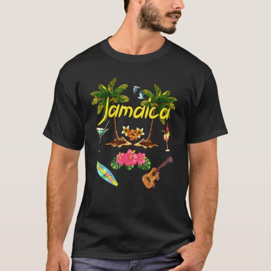 ジャマイカビーチサマーパームサーフサンセットパームツリーズ Tシャツ (正面)