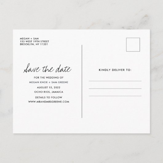 ジャマイカビーチ結婚式セーブザデート 案内ポストカード (裏面)