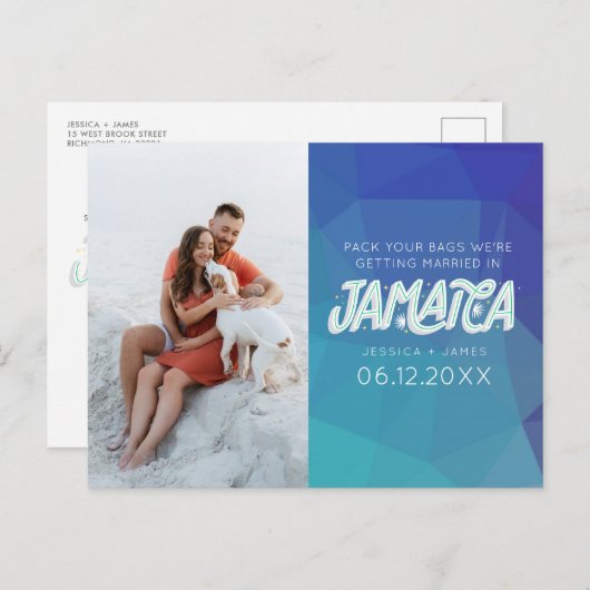 ジャマイカビーチ結婚式写真Save the Date 案内ポストカード (正面/裏面)